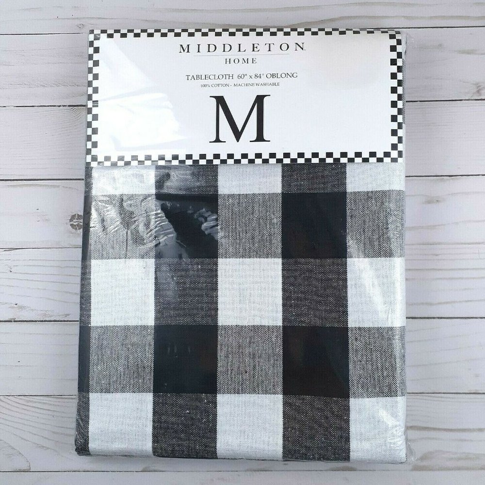 Fabric Tablecloth Buffalo Plaid Black White 60x84